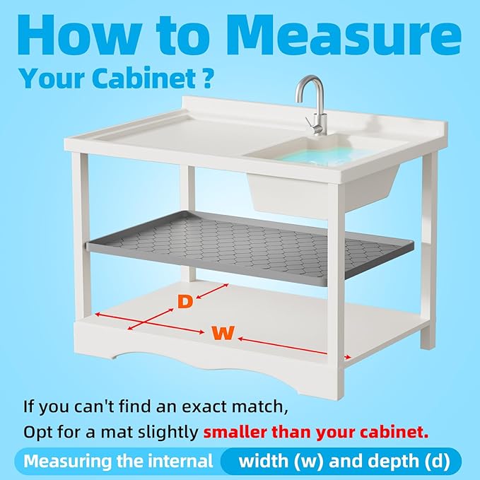 Silicone Under Sink Mat 37" x 19", kitchen Essentials and Gadgets, Shelf liner and Cabinet Protector, Home Organizers and Storage, Waterproof Bathroom Tray