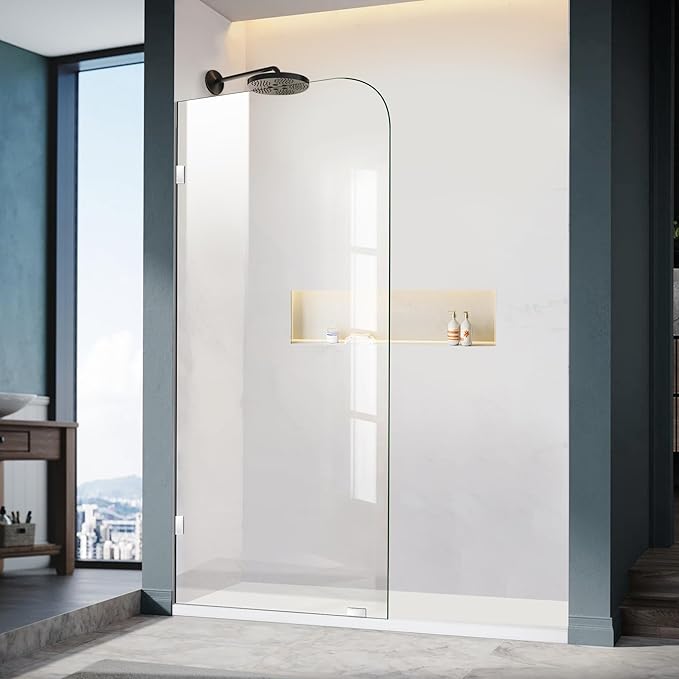 Frameless Shower Door, 36" W ×78" H Fixed Shower Glass Panel with Clamps, 3/8" (10mm) Glass Shower Doors, Clear Tempered Bathroom Shower Screen in Polished Chrome Finish