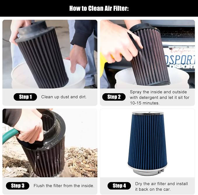 RYANSTAR RACING 102mm 4" High Flow Round Tapered Cone Cool Air Filter Cleaner - Image 5