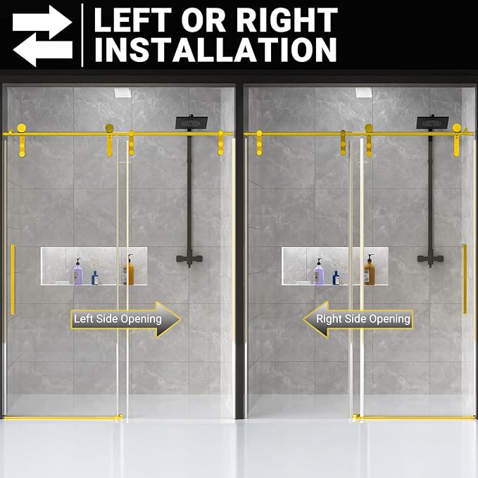 Chabatree Shower Door 60" W x 76" H Frameless Sliding Shower Door,Frameless Shower Door with Sealing Strip and Waterproof Handle,5/16"(8mm) Clear Tempered Glass,Stainless Steel Hardware,Golden