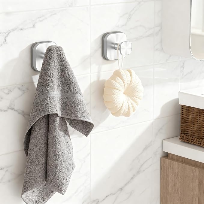 Shower Hooks for Inside Shower,Reusable Suction Cup Hooks for Glass Window,Mirror,Removable Towel Hooks for Bathroom,2 Pack(Silver)