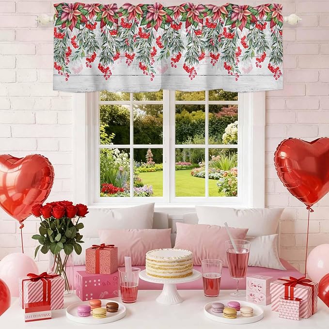 Poinsettia Berry Valance Curtains - Image 2