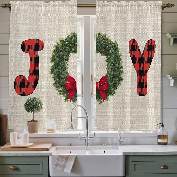 Red Green Christmas Window Curtains 63 Inch Long 2 Panel Set, Rod Pocket by Unknown