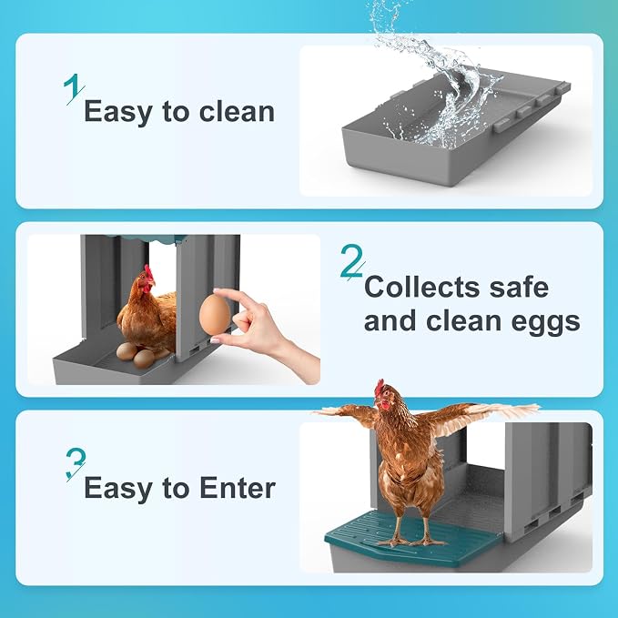 AUTENS Chicken Nesting Boxes, 10 Hole Laying Boxes, 2 Nest Mat, Plastic Roll - Image 3