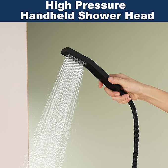Shower System with Tub Spout, All Metal Black Bathtub Shower Faucet Set with High Pressure 10 Inch Rain Shower Head and Handheld Shower Head Set, Matte Black (Valve Include）