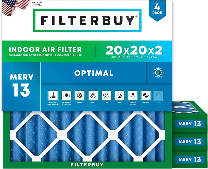 Filterbuy 20x20x2 Air Filter MERV 13 Optimal Smoke & Allergy Defense, by Filterbuy