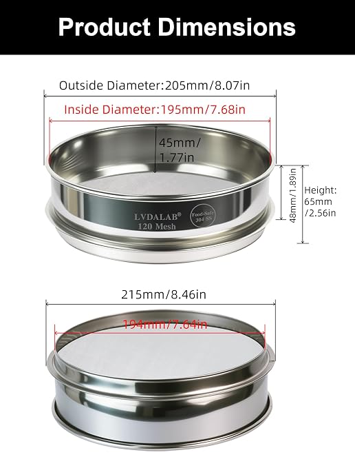 All 304 Stainless Steel 120 Mesh Test Sieve, 8 Inch/20cm Diameter, Lab Sifter & - Image 5