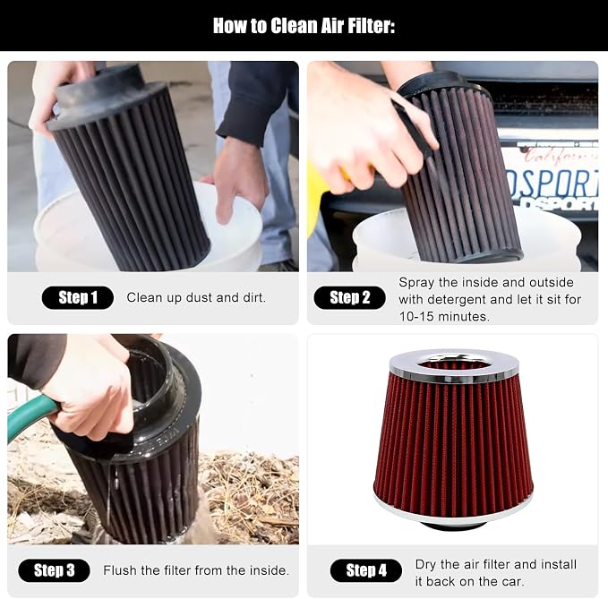 RYANSTAR RACING 63mm 2.5" High Flow Round Tapered Cone Cool Air Filter Cleaner - Image 5