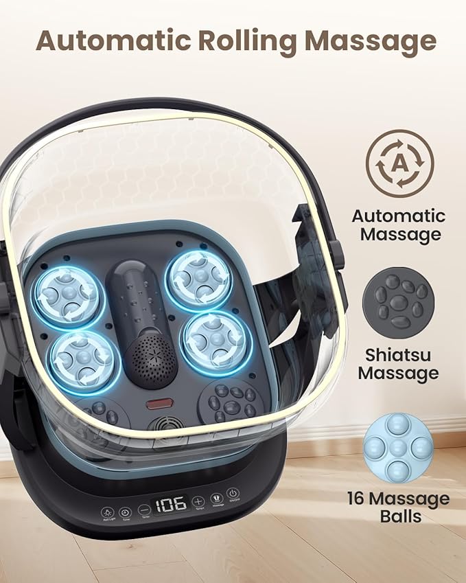 Puboo Collapsible Foot Spa Bath Massager with Heat, 95-115°F Precise Temp Control, Motorized Massage Rollers, Heated Foot Bath Soak Tub, Fits US Men’s Size 11, Gift for Christmas, New Year