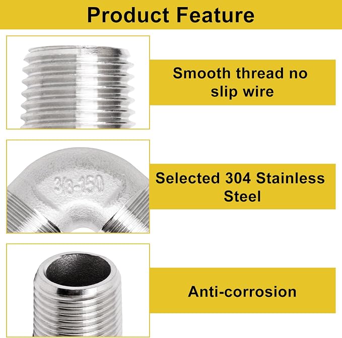 3/8" x 3/8" NPT 90 Degree Elbow 304 Stainless Steel Pipe Fittings Male Threaded - Image 3