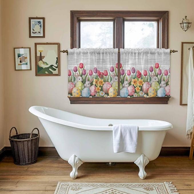 Easter Kitchen Tier Curtains 24 Inch Long 2 Panel Set, Rod Pocket Cafe Small - Image 5