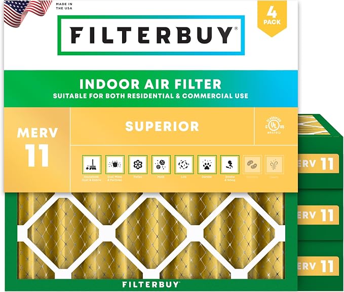 Filterbuy 25x25x4 Air Filter MERV 11 Superior Pet & Allergy Defense, by Filterbuy