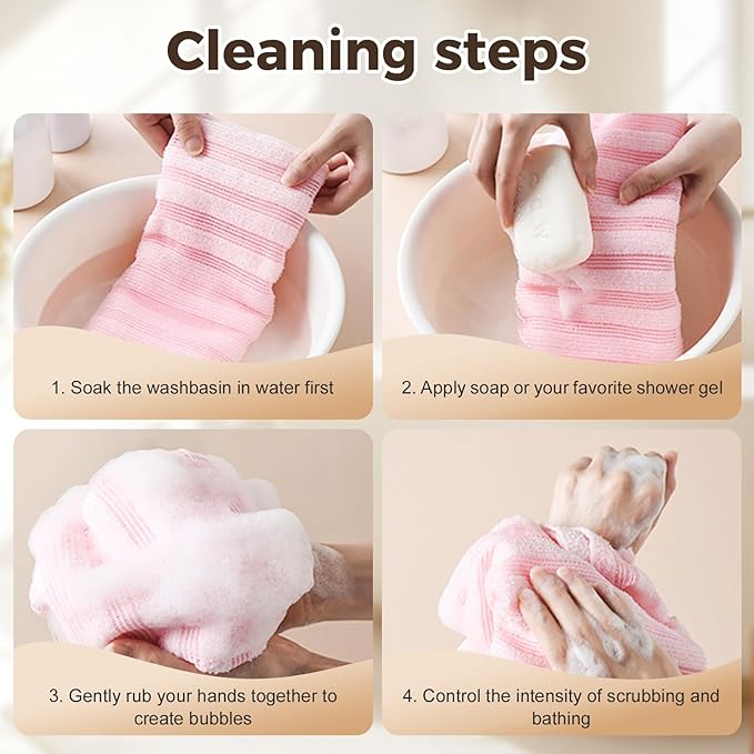 Exfoliating Shower Towel, 2026 Upgraded Exfoliating Washcloth, Body Back Scrubber for Shower, Long Scrub Towel for Women Men Full Body Exfoliator (Black)