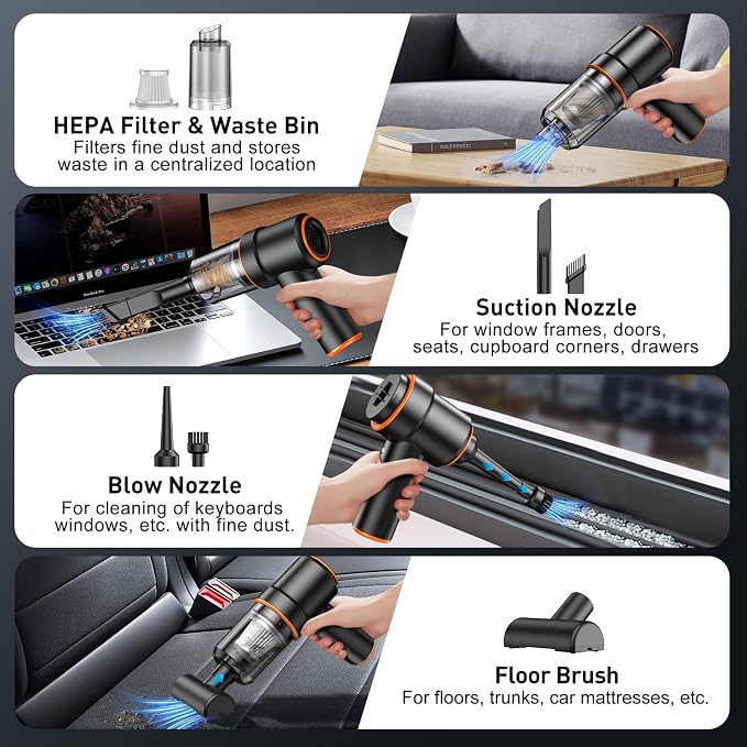 KMM Handheld Car Vacuum Cleaner, 9000PA Vacuum Cleaner & Air Duster, 120W High - Image 4