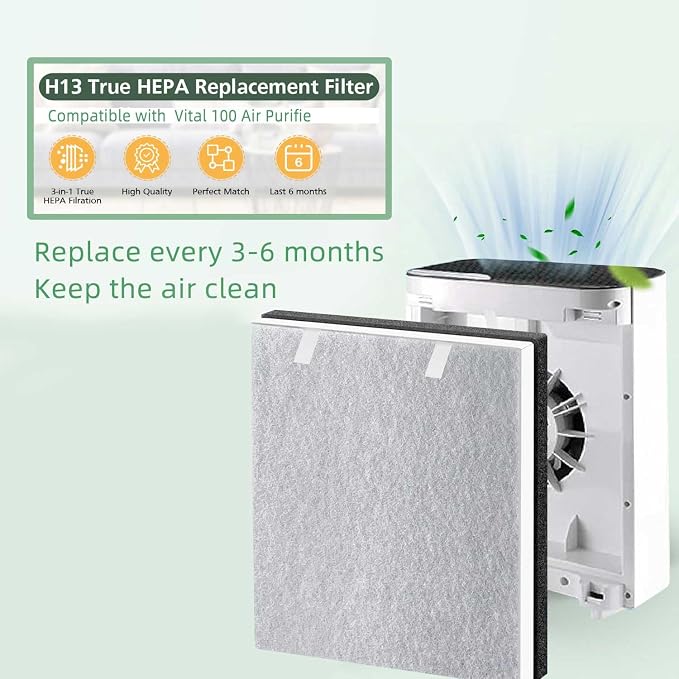 2 Pack Vital 100 True HEPA Replacement Filter Compatible - Image 3