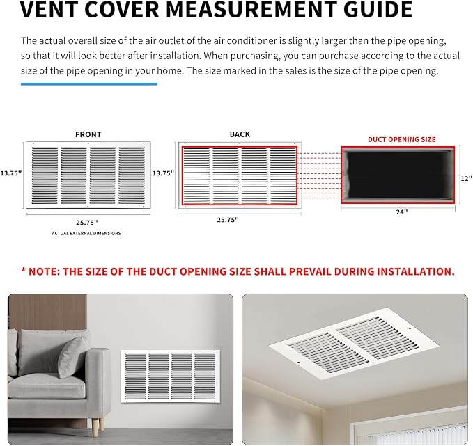 24x12 Return Air Grille, Air Return Vent Cover, Flat Vent Cover, Rejillas De - Image 4