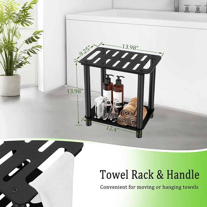 Shower Stool for Inside Shower, Shower Bench Stool with Storage Shelf, Stainless Steel Shower Stool for Shaving Legs, Waterproof Shower Foot Rest, Bathroom Shower Bench Seat Shower Chair