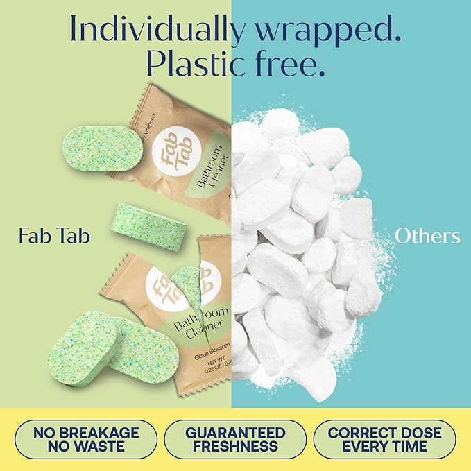 Fab Tab Bathroom Cleaner, Eco-Conscious Cleaning Tablets for Sparkling Bathrooms, Powerful Grime Remover, Citrus Scent, No Harmful Chemicals, Economical Refills - 12 Tablets (bottle not included)