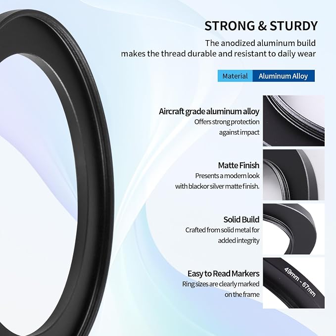 49-67mm Step-Up Ring Adapter, 49mm to 67mm Step Up Filter Ring - Image 5