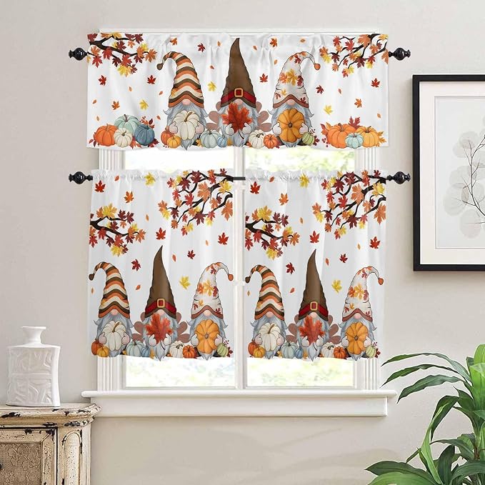 Fall Kitchen Curtain Set, Light Filtering Short Curtains Valance - Image 2
