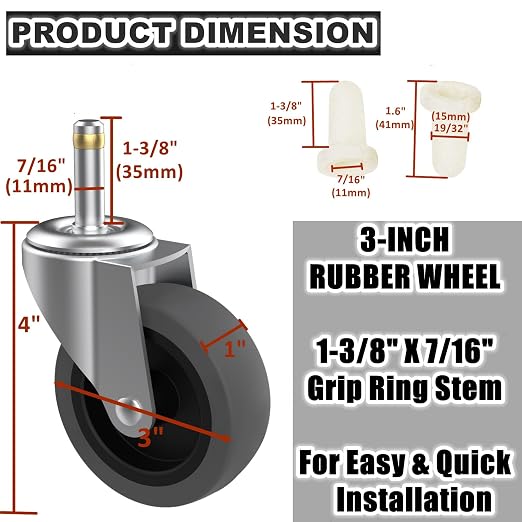 RILIDRI 3-Inch Swivel Stem Caster - Image 2