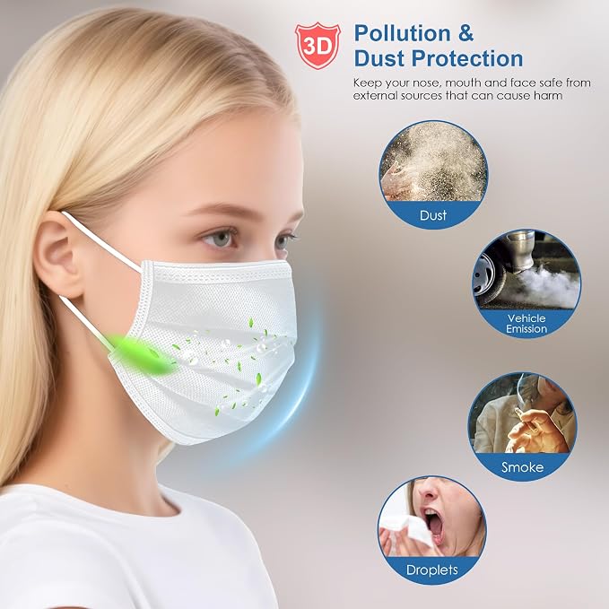 NNPCBT White Disposable Face Masks 100 Pack, 3-Ply Breathable Mask - Image 4