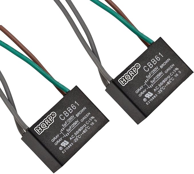 HQRP 2-Pack Ceiling Fan Capacitor CBB61 5uf+5uf 4-Wire UL Listed by HQRP