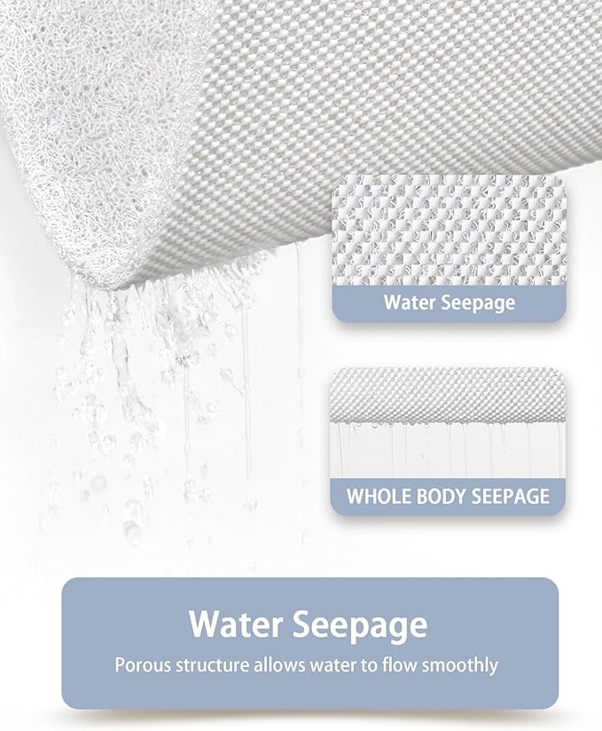 Mecko Square Non-Slip Shower Mats for Inside Shower, Quick-Drying Shower Floor Mat with Foot Scrubber, Anti-Slip Loofah Bathtub Mat for Tub and Wet Areas (White, 24"x24")