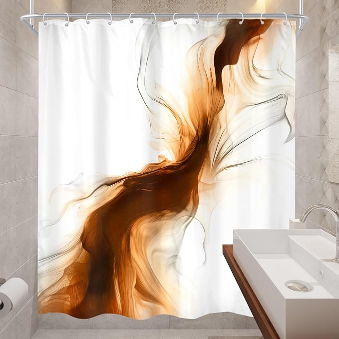 Cinbloo Burnt Orange 60Wx72H Shower Curtain Abstract Bathroom Decor for Men Modern Ombre White Marble Ink Texture Bathroom Curtain Set Rust Neutral Simple Aesthetic Bath Bathroom Accessories Decor