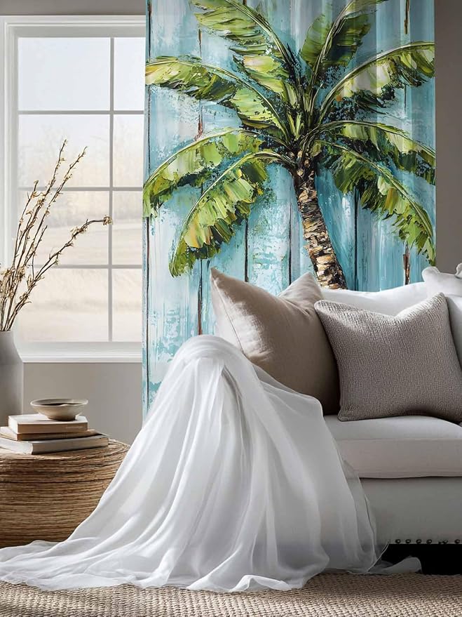 Sheer Curtains 63 Inch Length, Coastal Beach Starfish Semi Sheer Curtains Light - Image 4