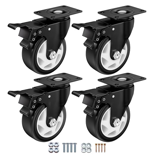 4" Heavy Duty Plate Casters, 1200 Lbs Dual Brake by ASHGOOB