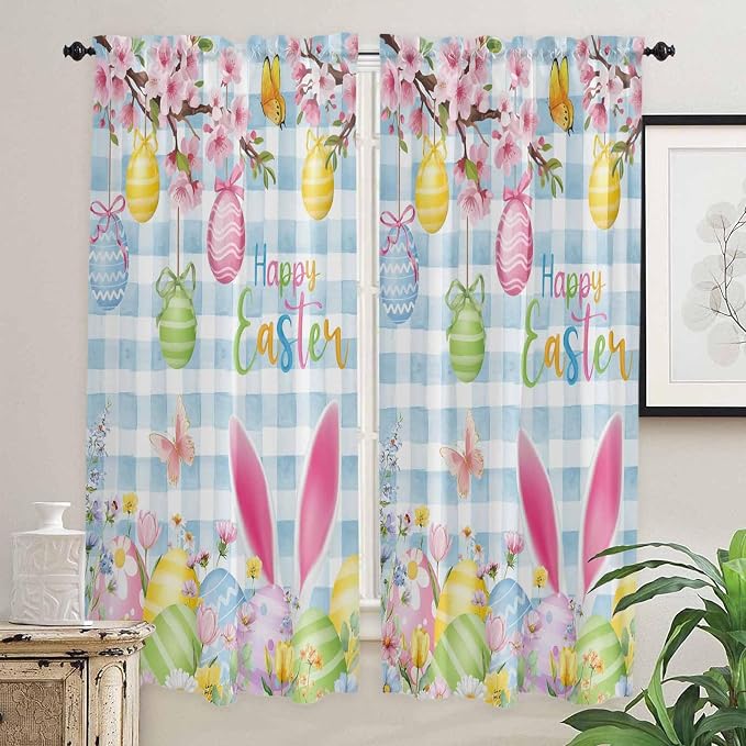 Happy Easter Living Room Curtains 72 Inches length, Spring Watercolor Bunny - Image 2