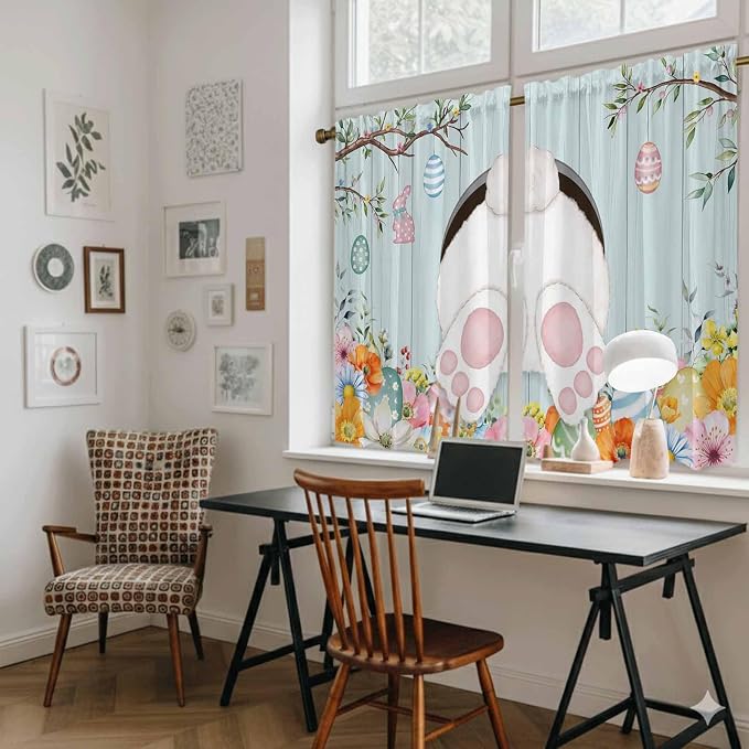 Easter Bunny Kitchen Curtains 54 Inch Long 2 Panel Set, Rod Pocket Window - Image 6