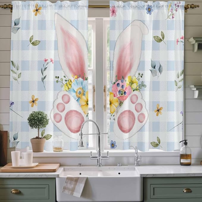 Easter Window Curtains 63 Inch Long 2 Panel Set, Rod Pocket Bedroom Curtains & by Unknown