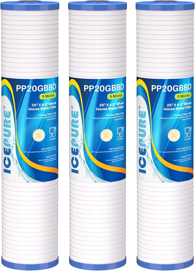 ICEPURE 5 Micron 20" x 4.5" Whole House Grooved Sediment Water Filter Cartridge by ICEPURE