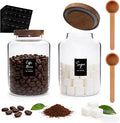 66oz Large Glass Storage Jar with Wooden Lids Spoons Labels Glass Coffee Ground Canister Borosilicate Glass Sugar Flour Container for Cookies Spice Rice Tea(2000ml/67oz-2 pack-with scoop)