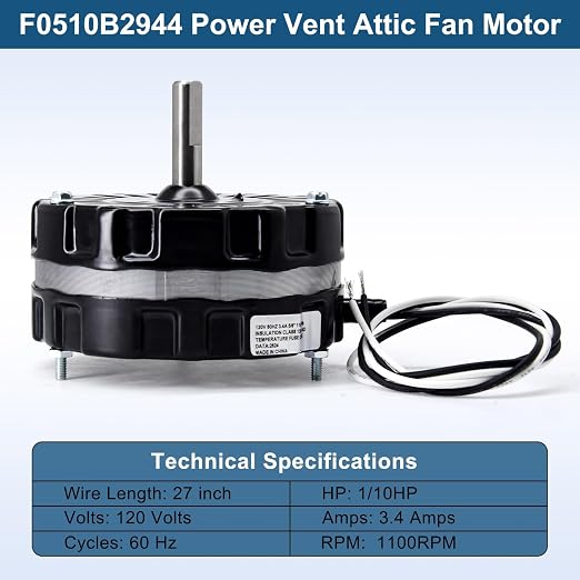 Criditpid F0510B2944 Power Vent Attic Fan Motor & 58033 Adjustable Thermostat - Image 3