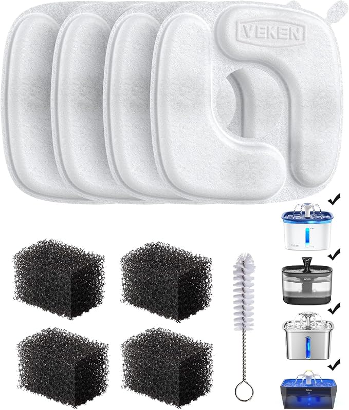 Veken Cat Water Fountain Filters, 4 Pack Replacement Filters & 4 Pack by Veken