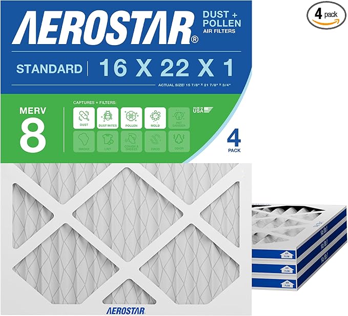 Aerostar 16x22x1 MERV 8 High Efficiency Pleated Air Filter, Electrostatic AC by AirFiltersDelivered