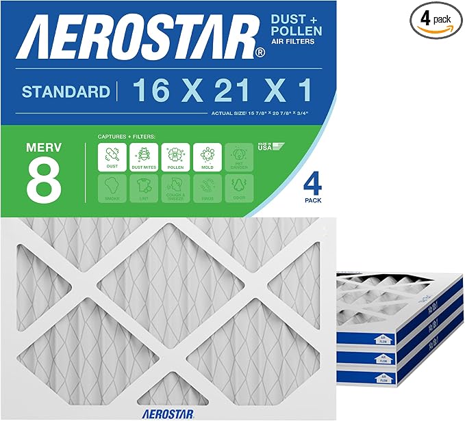 Aerostar 16x21x1 MERV 8 High Efficiency Pleated Air Filter, Electrostatic AC by AirFiltersDelivered