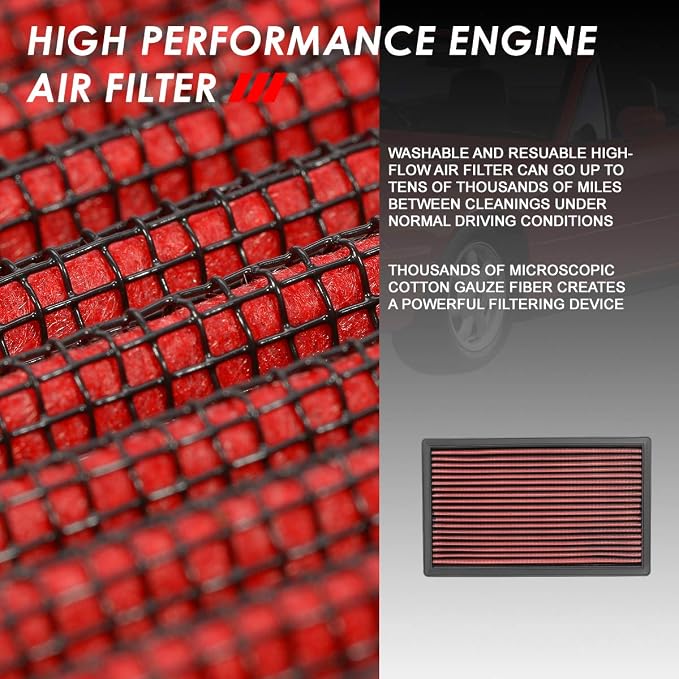 DNA Motoring AFPN-227-RD Clean Air Washable Drop In Panel Air Filter - Image 3