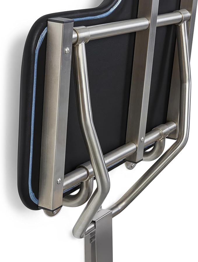 26" x 22.5" Black Padded Cushion Wall Mount Folding Left-Handed Transfer Bench Shower Seat, ADA Compliant