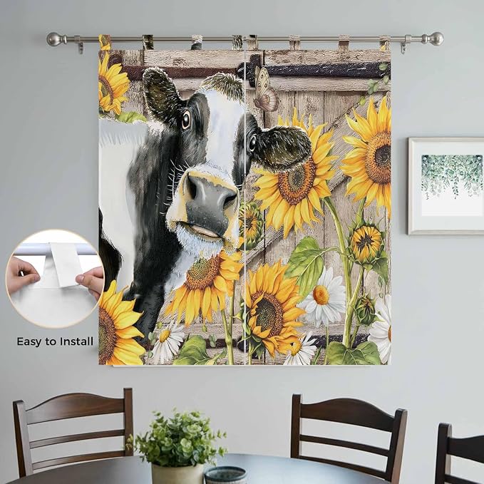 Retro Farmhouse Flower Bathroom Curtains 63 Inch Length, Window Curtains Tab Top - Image 4