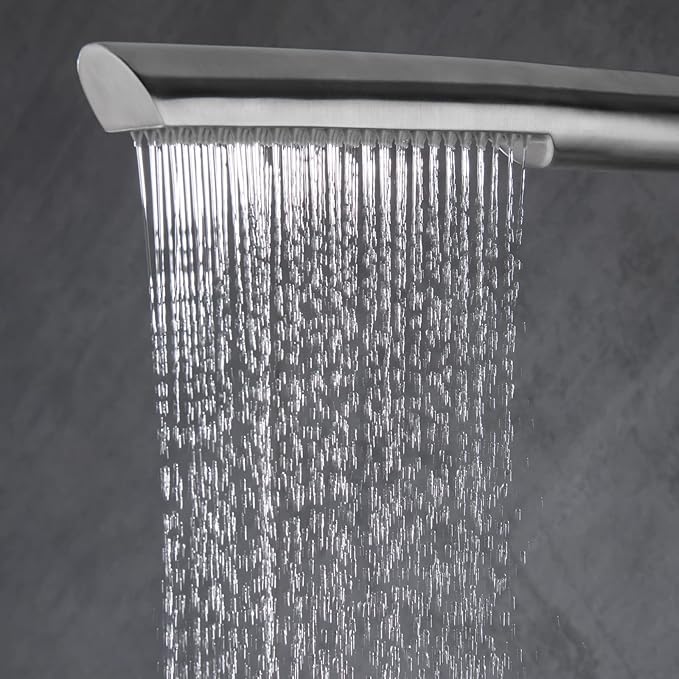 RBROHANT Outdoor Shower Brass Outside Shower Kit for Backyard Garden Pool Beach, Freestanding Outdoor Shower Fixtures with Overhead Shower Head and Handheld, Floor Mounted, Brushed Nickel, RB0089