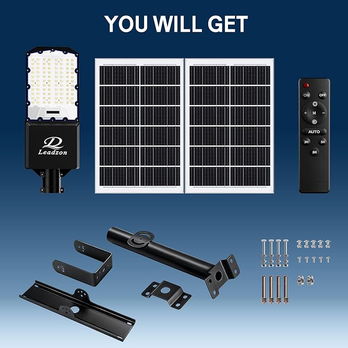 10800w Solar Street Lights Outdoor Waterproof Black, 650000LM Super Bright LED Beads Commercial Solar Flood Lights with Remote Control for Patio, Street, Court and Parkling Lot