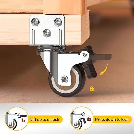 HOLKIE Side Mount Casters 2 Inch L-Shaped Small Rubber Caster Set of 8 - Image 7
