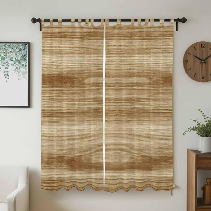 Light Brown Wood Grain Living Room Curtains 96 Inch Length, Window Curtains Tab - Image 2