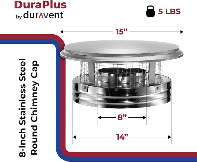 DuraVent DuraPlus 8 Inch Stainless Steel Round Chimney Cap - Image 2