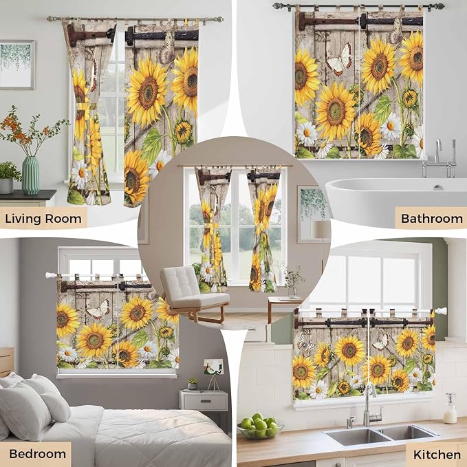 Farmhouse Sunflowers Bathroom Curtains 63 Inch Length, Window Curtains Tab Top - Image 7