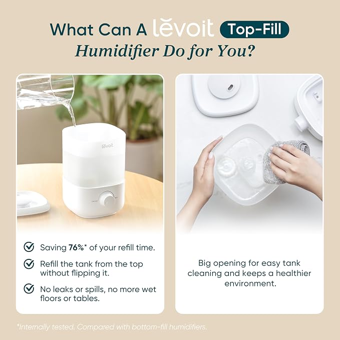 Levoit Top Fill Humidifiers for Bedroom, 2.5L Tank for Large Room, 28dB | Easy - Image 7
